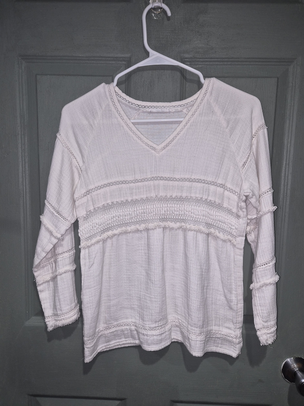 Mango V-Neck Textured Long Sleeve Top